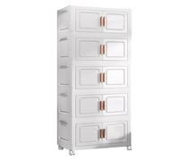 Portable Wardrobe, 5-Tier Foldable Closet Storage Organizer with Magnetic Doors and Wheels Collapsible Plastic Wardrobe Cabinet for Clothes Toys Towels Easy Assembly for Bedroom Living Room White