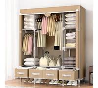 Portable Wardrobe, 75/90/112/130/150*45*170CM Cloth Wardrobe with 3-4 Drawers Clothes Rail Non-Woven Cover, Canvas Wardrobe Suitable Suitable for Storing Clothes Shoes (Grey Yellow Brown)