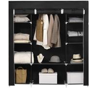 Portable Wardrobe Black Fabric Metal Frame 162.5x150x43cm 10 Shelves 1 Rail Slim