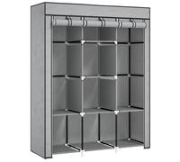 Portable Wardrobe Closet 8 Shelves 2 Hanging Rails Fabric Storage Beige
