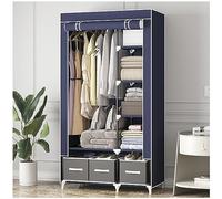 Portable Wardrobe Closet with Hanging Rack Clothes Storage with 3 Drawers Non-Woven Fabric Cover Easy Assembly Stylish Cyan Color for Bedroom and Apartment
