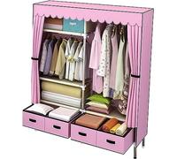 Portable Wardrobe Cloth Wardrobe Pink Wardrobe,Individual with Drawer Wardrobe Creativity Multifunction Wardrobe Organiser Solid Color Fabric Wardrobe,168 * 125 * 45cm Portable Cloth Hanger