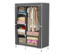 Portable Wardrobe RackLarge Canvas Closet Organizer with Hanging Rail Foldable Storage Solution for Bedroom & Living Room Strong & Durable Grey 90x43x16