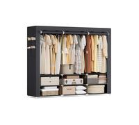 Portable Wardrobe with 2 Hanging Rails, Black / 188W cm