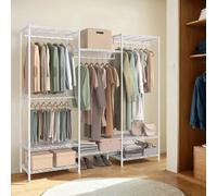 Portable Wardrobe with Adjustable Storage Shelves and Hanging Rails, White