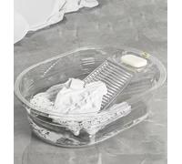 Portable Washboard & All-in-One Laundry Basin Set - Heavy-Duty Wash Board for Hand Washing Clothes | Built-in Scrub Surface, Drain Plug for Camping, RV, Emergency Use (Transparent White, 19 in)