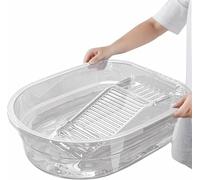 Portable Washboard & All-in-One Laundry Basin Set - Heavy-Duty Wash Board for Hand Washing Clothes | Built-in Scrub Surface, Drain Plug for Camping, RV, Emergency Use (Transparent White, 16 in)