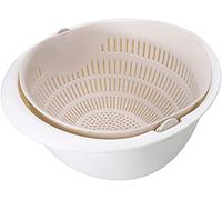 Portable Washing Basket & Drainer Multifunctional Kitchen Food Strainer Basket Set with Double Layered Detachable Basket Bowl Free Space Saving for Washing Mixing Fruits Vegetables Cleaning (Beige)