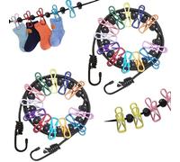 Portable Washing Line, Pack of 2 Elastic Travel Clothesline with 24 Clothespins, Outdoor Washing Line, Clothes Pegs, Camping for Travel, Holiday, Outdoor, Camping, Dorm (Colourful)
