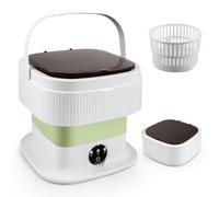 Portable Washing Machine,11L Mini Travel Washing Machine, Integrated Washing & Dehydration, 45db Low Noise, with 1 Spin Basket, 3 Clothes Hangers, Ideal for Lingeries, Briefs, Baby Clothes (Green)