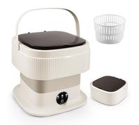 Portable Washing Machine,11L Mini Travel Washing Machine, Integrated Washing & Dehydration, 45db Low Noise, with 1 Spin Basket, 3 Clothes Hangers, Ideal for Lingeries, Briefs, Baby Clothes (Khaki)