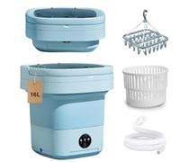 Portable Washing Machine, 16L Foldable Mini Washing Machine with Drying Rack, Spin Basket, Top Filling Port, Water Inlet Hose and Drain Pipe, Compact Foldable Laundry Set for Small