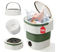 Portable Washing Machine - 20L Mini Foldable Washer with Spin Basket, 3 Cleaning Modes & Deep Cleaning for Small Clothes, Collapsible Laundry for Apartment, Home, Hotel and Travel (Green)