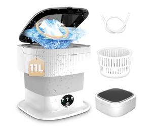 Portable Washing Machine, Mini Washing Machine with 11L Capacity and Spin Dryer, Drainage and Inlet Hose, Blue Light, Suitable for Deep Cleaning of Underwear, Socks, Baby Clothes (Grey)