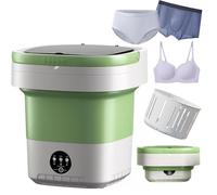 Portable Washing Machine with Spin Dryer, 12L Foldable Mini Washing Machine with 3 Time Modes & Drain Basket, 2-in-1 Compact Mini Washer for Underwear, Travel, Baby Clothes, Camping green
