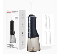 Portable Water Flosser for Travel and Braces Care - 300ml Tank, 3 Modes, 4 Jet Tips, USB Rechargeable, IPX7 Waterproof, Whisper-Quiet Oral Irrigator (Black)