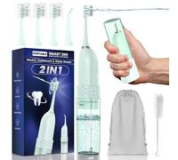 Portable Water flosser with Electric Toothbrush, 2 in 1 Teeth Cleaning Kit, Electric Toothbrush and flosser Combo, Water Flosser for Travel and Home (Green)