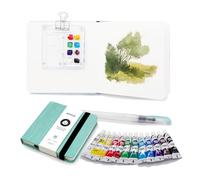 Portable Watercolor Kit | Complete Set with Notebook 12 x 12 cm, Folding Palette, 12 Acrylic Paints, Water Brush and Tweezer | Ideal for Travel, Artistic Gift
