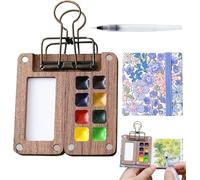 Portable Watercolor Palette, 8 Grids Wooden Travel Paint Palette, Mini Sketchbook Palette with Metal Clip, Gift for Painters and Artists