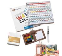 Portable Watercolor Travel Set with Wooden Palette & Clip, Mini Watercolor Painting Kit for Artists & Beginners, Ideal Outdoor Sketching & Art Gift (style H 15 color)