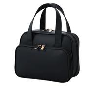 Portable Waterproof Leather Toiletry Bag, Travel Organizer Bag for Women, 180° Open Large Spacious Holds 50% More Cosmetics, Partitioned Storage, Enjoy the Journey(Black)