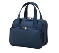 Portable Waterproof Leather Toiletry Bag, Travel Organizer Bag for Women, 180° Open Large Spacious Holds 50% More Cosmetics, Partitioned Storage, Enjoy the Journey(Cyan)