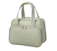 Portable Waterproof Leather Toiletry Bag, Travel Organizer Bag for Women, 180° Open Large Spacious Holds 50% More Cosmetics, Partitioned Storage, Enjoy the Journey(Green)