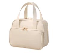 Portable Waterproof Leather Toiletry Bag, Travel Organizer Bag for Women, 180° Open Large Spacious Holds 50% More Cosmetics, Partitioned Storage, Enjoy the Journey(White)