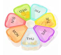 Portable Weekly Pill Box Organiser, Easy to Open 7 Day Premium Quality Tablet Box, Petal Shaped Travel Pill Case with Snap Shut Lids Design