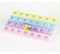 Portable Weekly Pill Organizer, BPA-Free, Has 28 Compartments and Features a Unique Spring-Assisted Opening Design to Hold a Large Number of Medications, Vitamins and Supplements