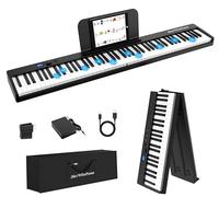 Portable Weighted 88-Key Folding Digital Keyboard Piano, Full-Size, Wood Grain, MIDI Bluetooth, for Adults, Toddlers, Kids