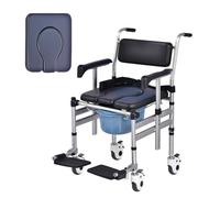 Portable Wheeled Commode Chair, 4-in-1 Mobile Shower Chair with Adjustable Arms Anf Footrests (Removable Bucket), Bedside Commode Toilet Chair for The Disabled Pregnant(Style B,51x52x120CM)