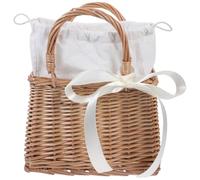 Portable White Woven Flower Basket with Rattan and Cotton Cloth