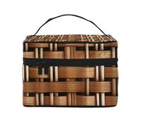 Portable Wicker Makeup Case Woven Grid Pattern Versatile Zipper Large Capacity Polyester Makeup Bag Black One Size Black One Size, Black/White, One Size