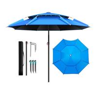 Portable Windproof Beach UmbrellaDouble Canopy Outdoor Gar Umbrella with Sand Anchor Ideal for Fishing Camping and Sun Protect