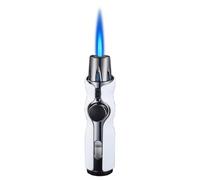 Portable windproof jet-flame refillable lighter One-touch flame lock-no need to hold down the button continuously Ideal for camping and travel (fuel not included)(White)