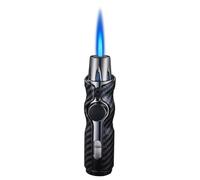 Portable windproof jet-flame refillable lighter One-touch flame lock-no need to hold down the button continuously Ideal for camping and travel (fuel not included)(Black)