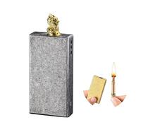 Portable windproof kerosene lighter, brass body, hand-embossed, mechanical ignition, refillable fuel, suitable for collection/gift (kerosene not included)(Silver)