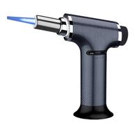Portable windproof torch butane lighter with safety lock design, refillable fuel and adjustable flame, suitable for camping and traveling (fuel not included)(Black)