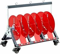 Portable Wire Spool Rack with Wheels, Multi-Spool Wire Dispenser for Construction and Retail Use, Features Rods and Side Trays