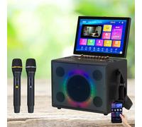 Portable Wireless Bluetooth Karaoke Machine with 14.1" Touch Screen, 2 Wireless Mics, App Control for Family Karaoke, Outdoor Entertainment & Learning, Black