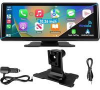 Portable Wireless CarPlay and Android Auto, 10.26-inch (9.2-inch inside) IPS screen,HD Touch Screen Radio with BT 5.0, Mirror Link Support Truck RV Dash Mount,Portable Car Stereo