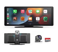 Portable Wireless Carplay& Android Auto Car Screen,10.26 Inch IPS Touchscreen with 4K Dashcam and HD Back-up Camera Support Bluetooth/Siri/Google/GPS/Mirror-Link, Double Din with 64G TF Card Included