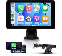 Portable Wireless Carplay Screen Android Auto Portable Car Radio Car play, 7" HD IPS Touch Screen Bluetooth FM Transmitter Mirror Link OTA SuperLink AUX 7-32V