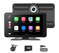 Portable Wireless Carplay Screen for Car, 4K HD A-pple CarPlay & Android Car Touch Screen with Backup Camera/Mirror Link/Car Audio Receiver/Bluetooth/Siri/GPS Navigation-7 Inch
