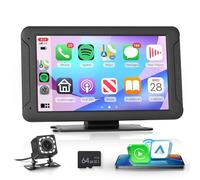 Portable Wireless Carplay Screen wiith Backup Camera Android Auto Android Cast Airplay Portable Car play, 7" HD IPS Touch Screen Bluetooth FM Transmitter with 64GB SD Card