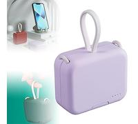 Portable Wireless Charging Treasure Mobile Phone Holder, Portable Folding Mobile Phone Holder Power Bank, 4000mAh Mini Power Bank Built-In Dual-Cable, Portable Charger USB C, Fast Charging (Purple)