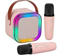 Portable Wireless Karaoke Speaker with 2 Mic, HIFI Stereo Sound KTV Speaker RGB Colorful LED Lights, Karaoke Machine for Outdoor Home Decor Living Room, Kids House Accessories for Bedroom UK (Pink)