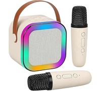 Portable Wireless Karaoke Speaker with 2 Mic, HIFI Stereo Sound KTV Speaker RGB Colorful LED Lights, Karaoke Machine for Outdoor Home Decor Living Room, Kids House Accessories for Bedroom UK (Beige)