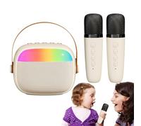 Portable Wireless Speaker, High-Powered Karaoke Machine, Compatible Karaoke Speaker, Led Light Karaoke with 2 Microphones, Voice Changing Effects for Family Home Party, Creamy, Abs,10w